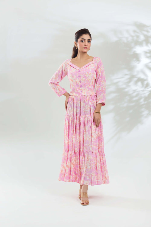 True Pink Floral Skirt Set