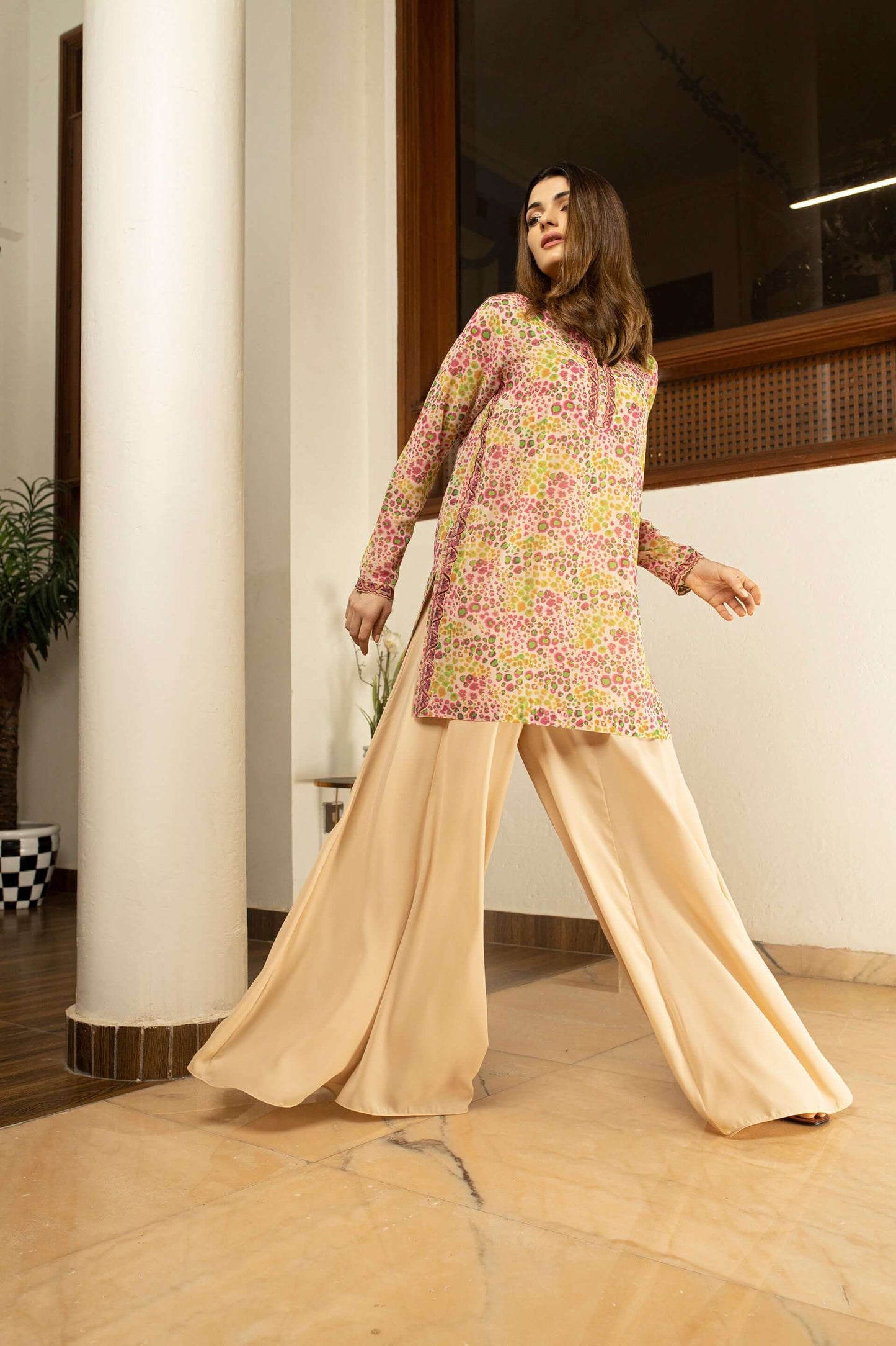 Embroidered Printed Shirt and Dhaka Pants