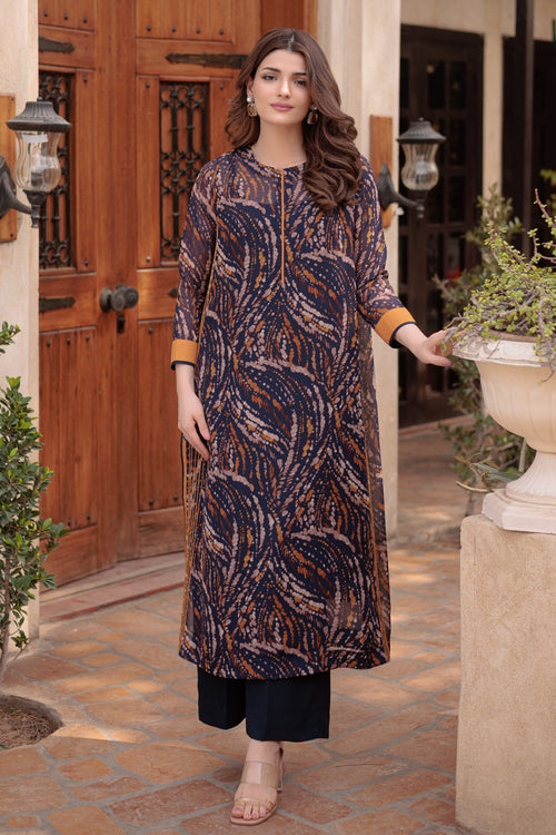 Deep Blue Abstract Printed Long Shirt and Pants