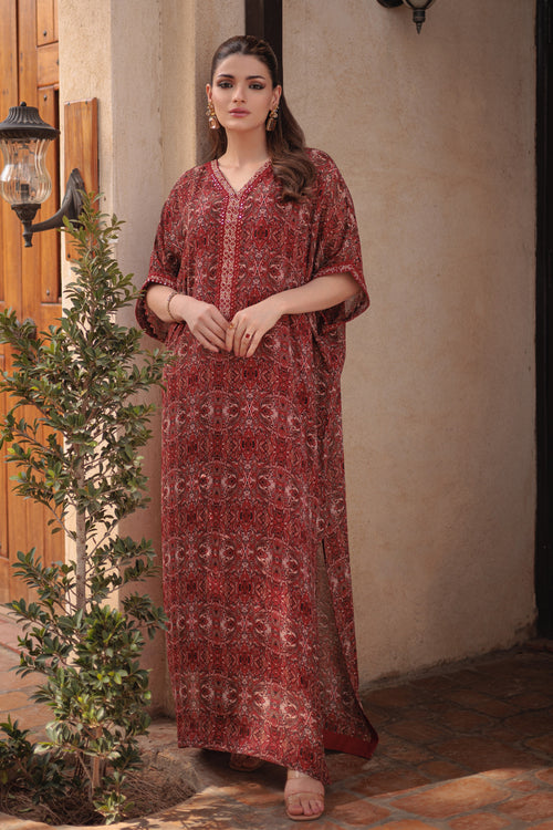 Crimson Bloom Embroidered Kaftan