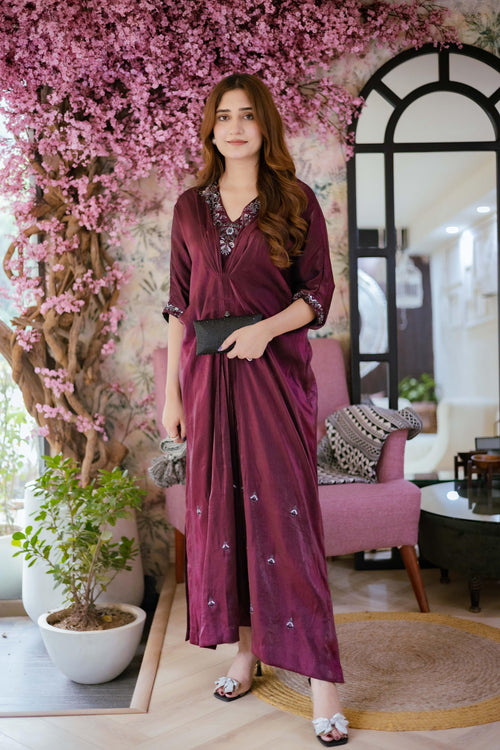 Plum Hand Embroidered Kaftan