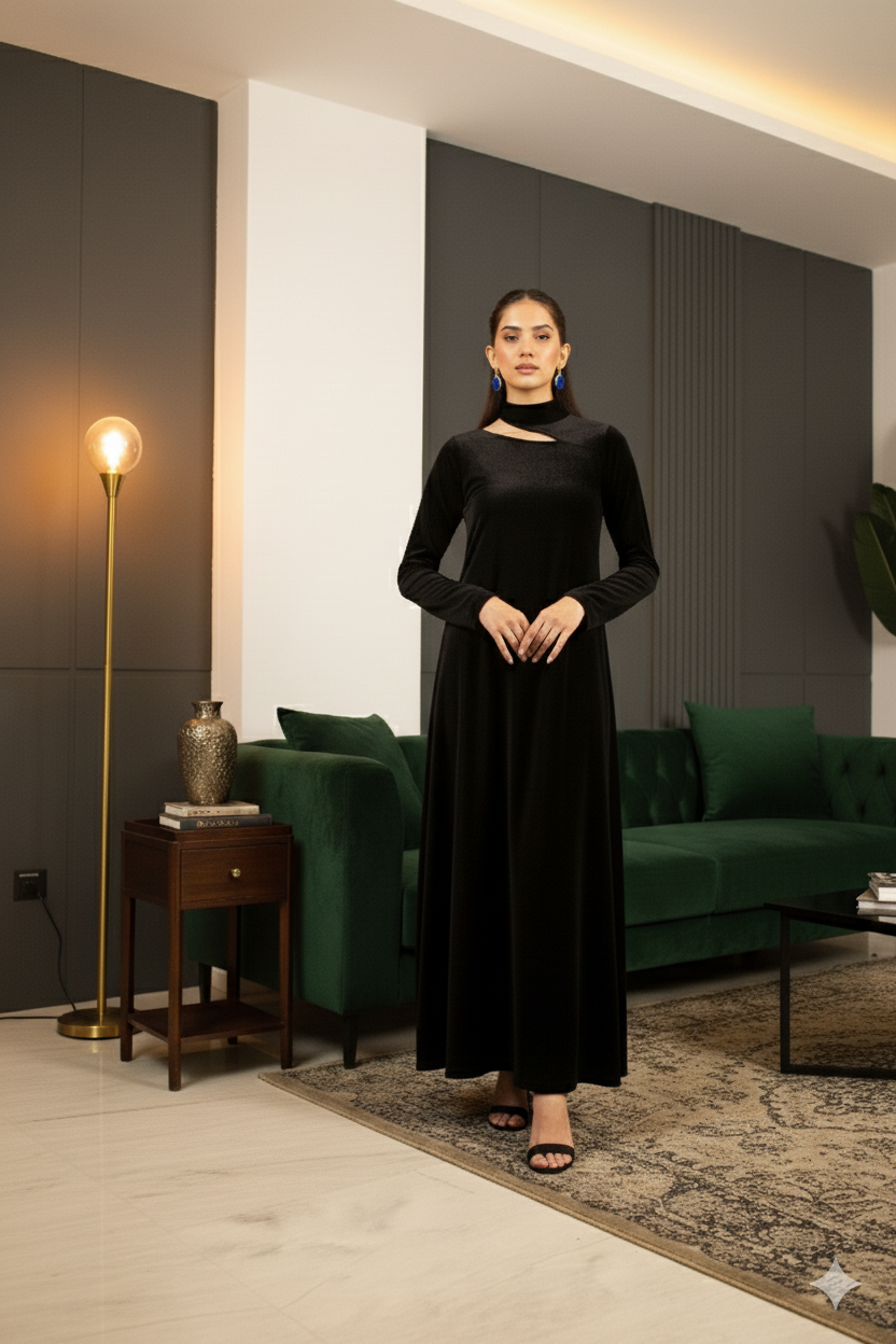 Black Velvet Cutout Long Dress