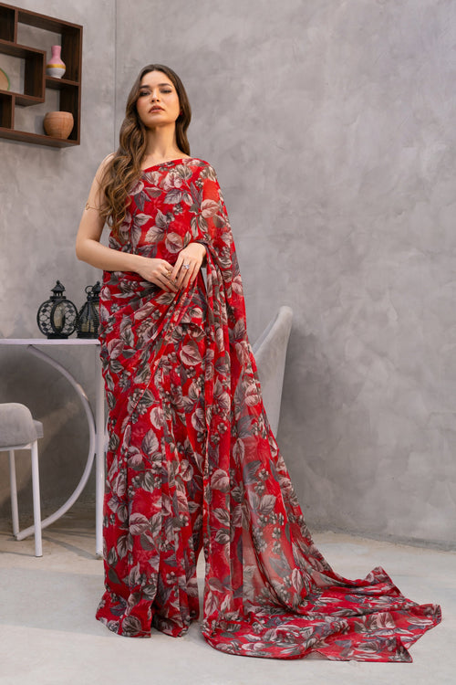 Crimson Bloom Saree