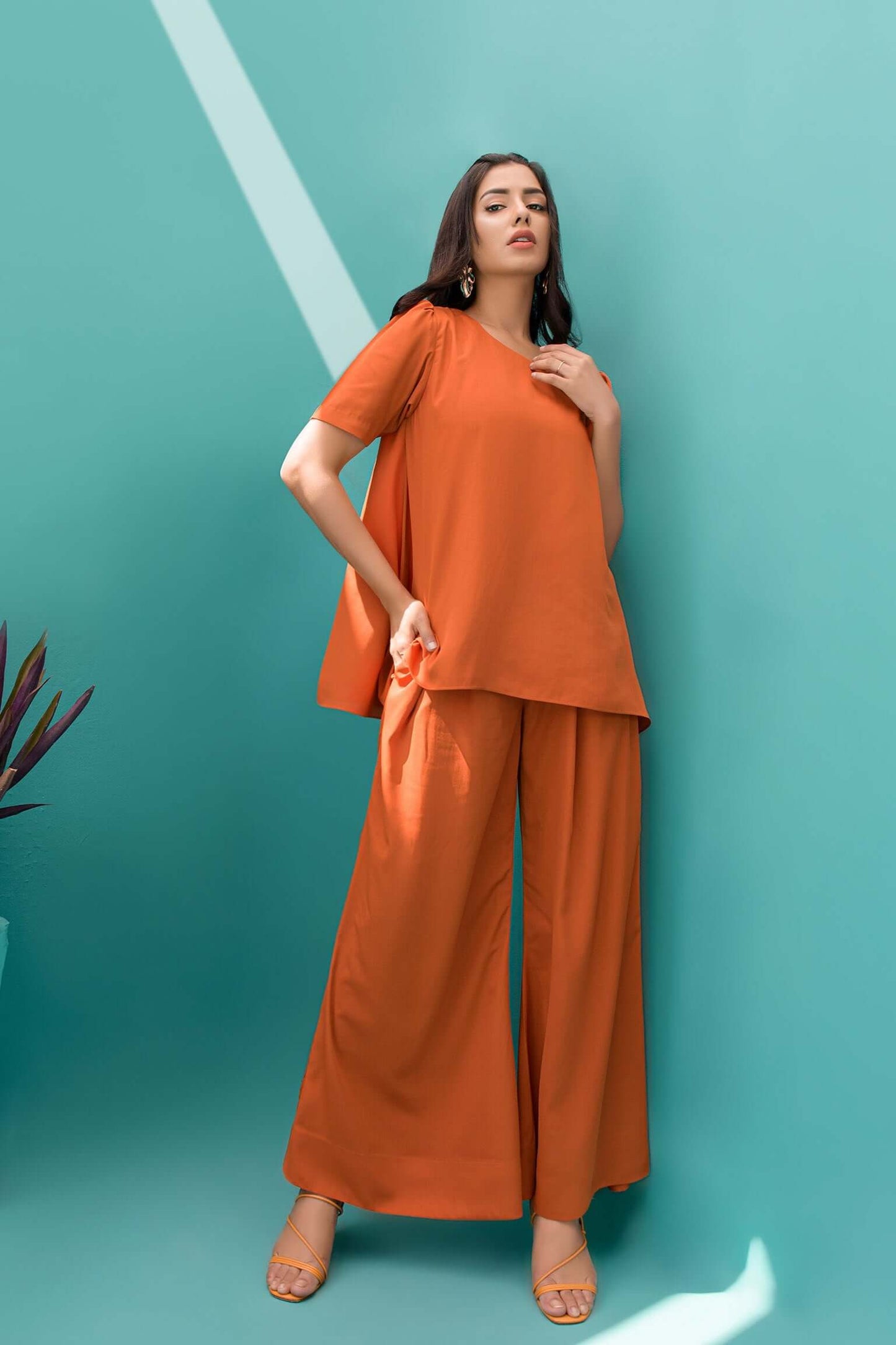 Orange Flowy Co-ord Set for Women