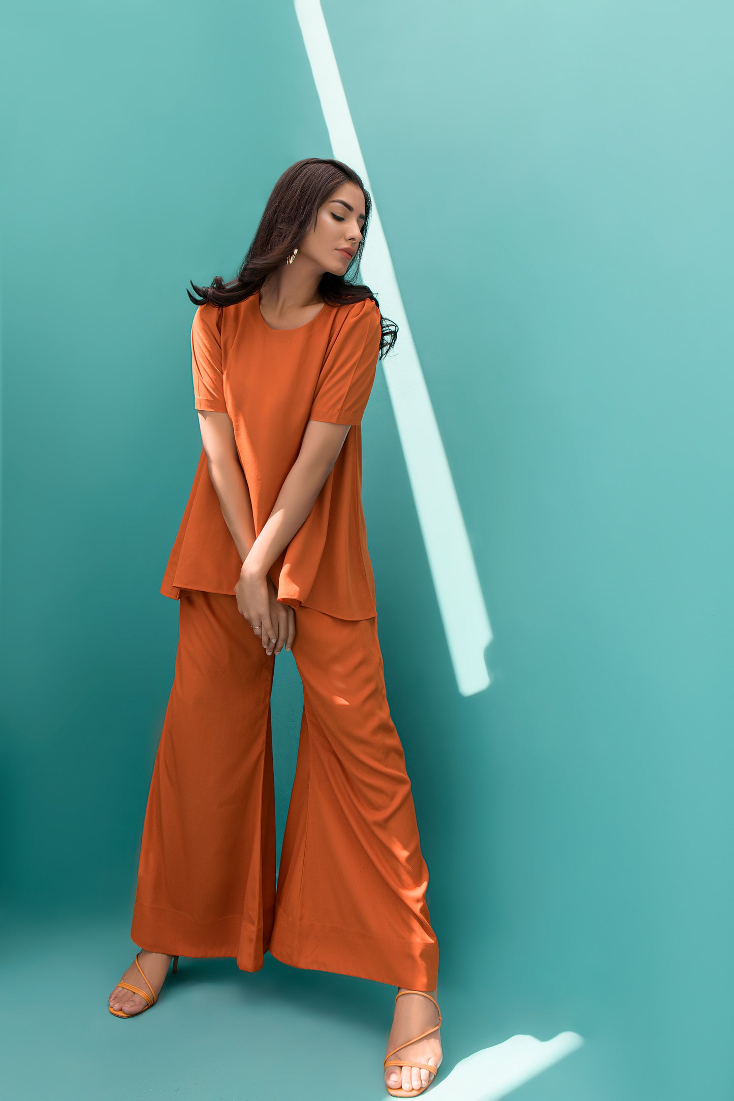 Orange Flowy Co-ord Set for Women