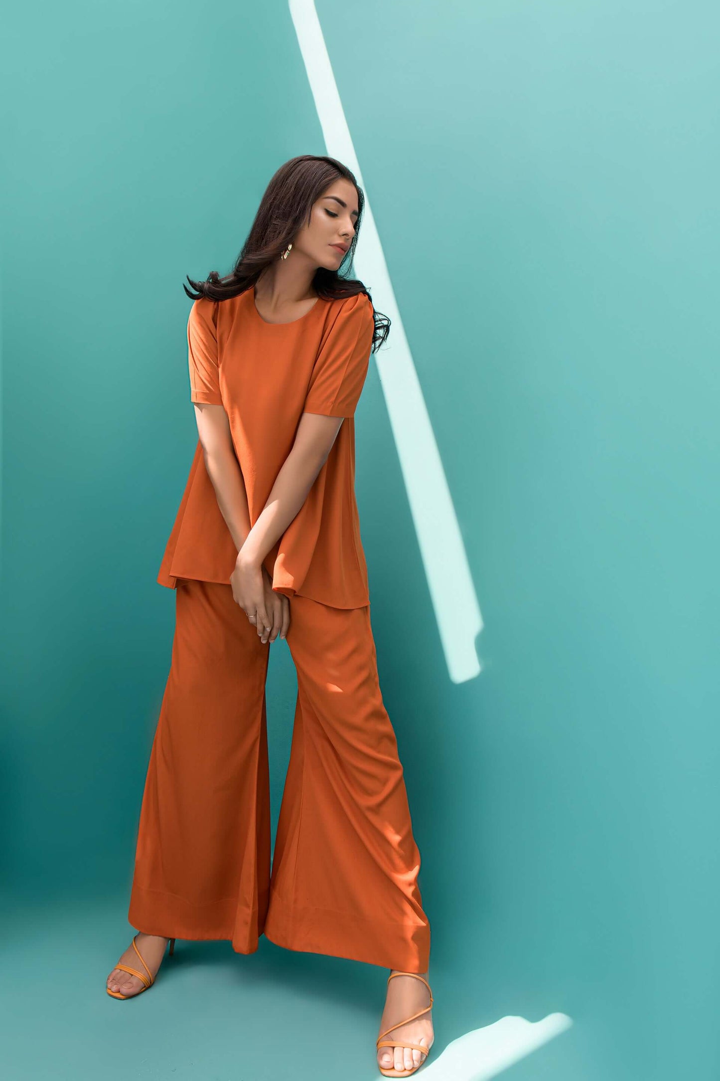 Orange Flowy Co-ord Set for Women