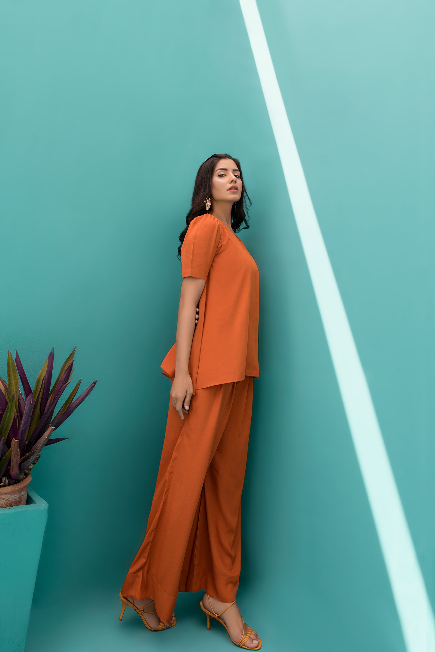 Orange Flowy Co-ord Set for Women