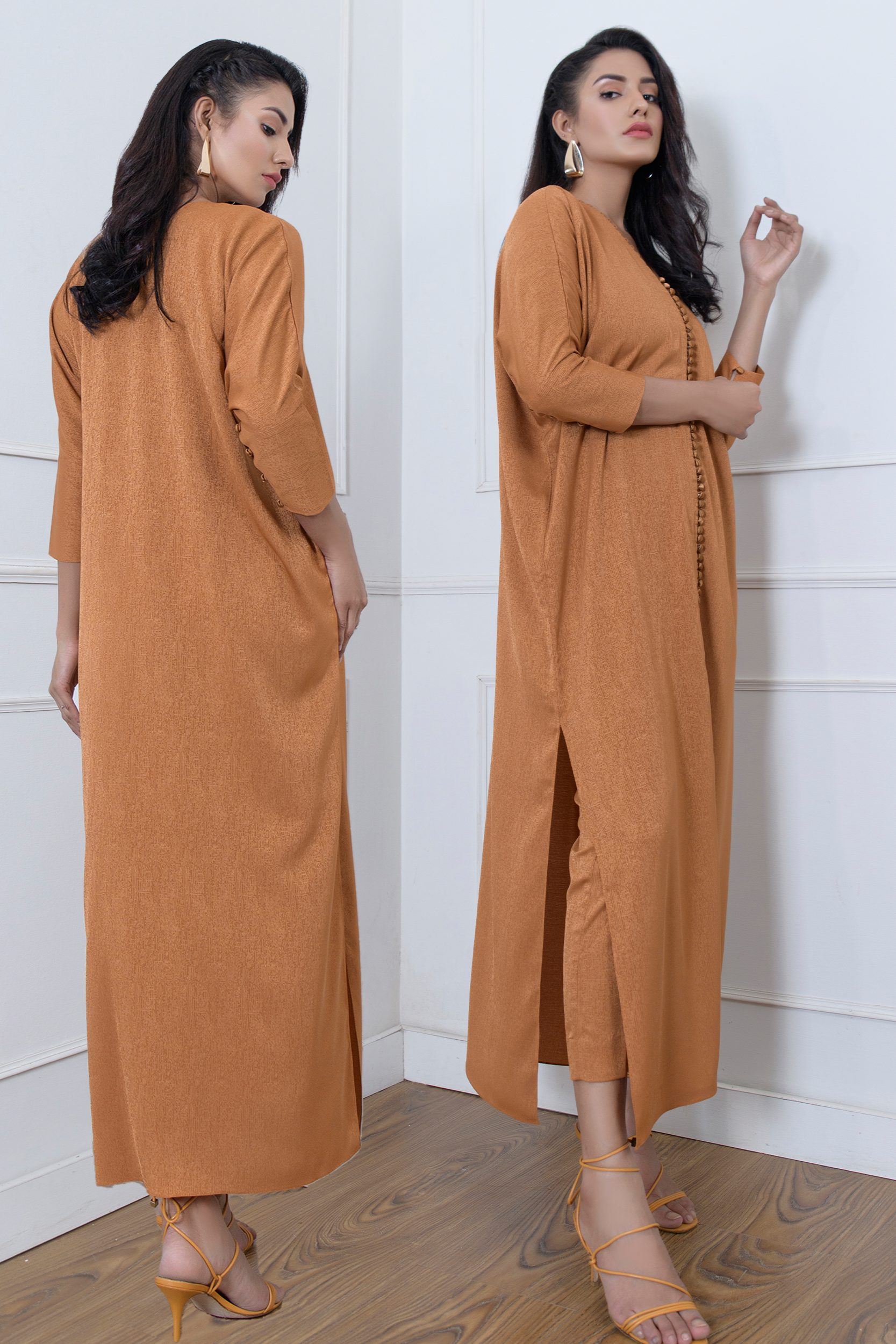 Peach color smooth and exquisite co-ord set is a must have for any season.