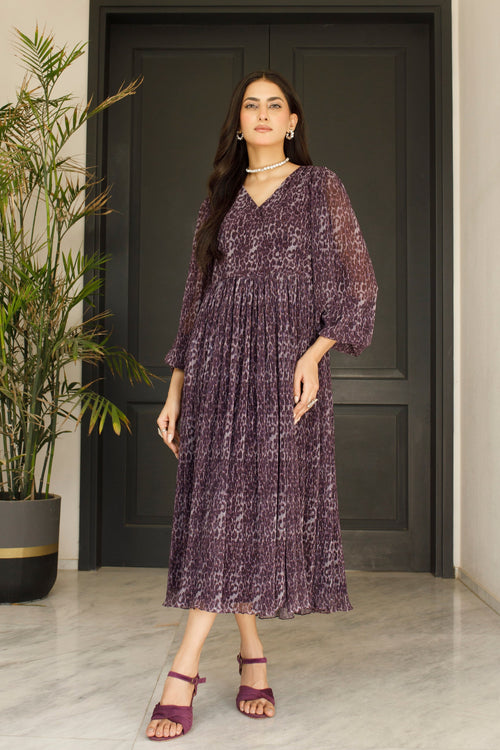 Purple Leopard Print Midi Dress