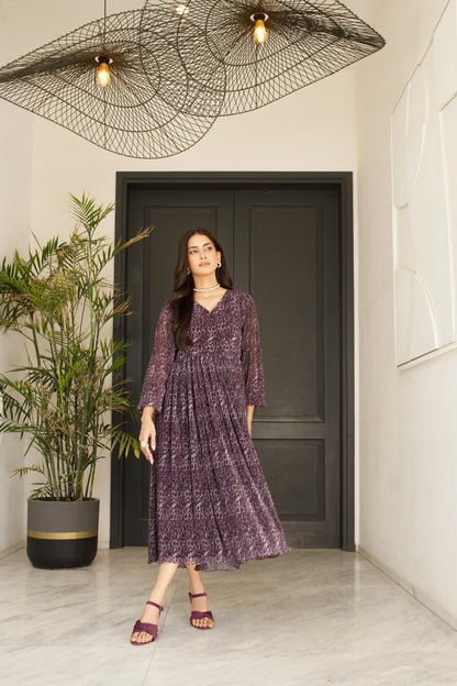 Purple Leopard Print Midi Dress