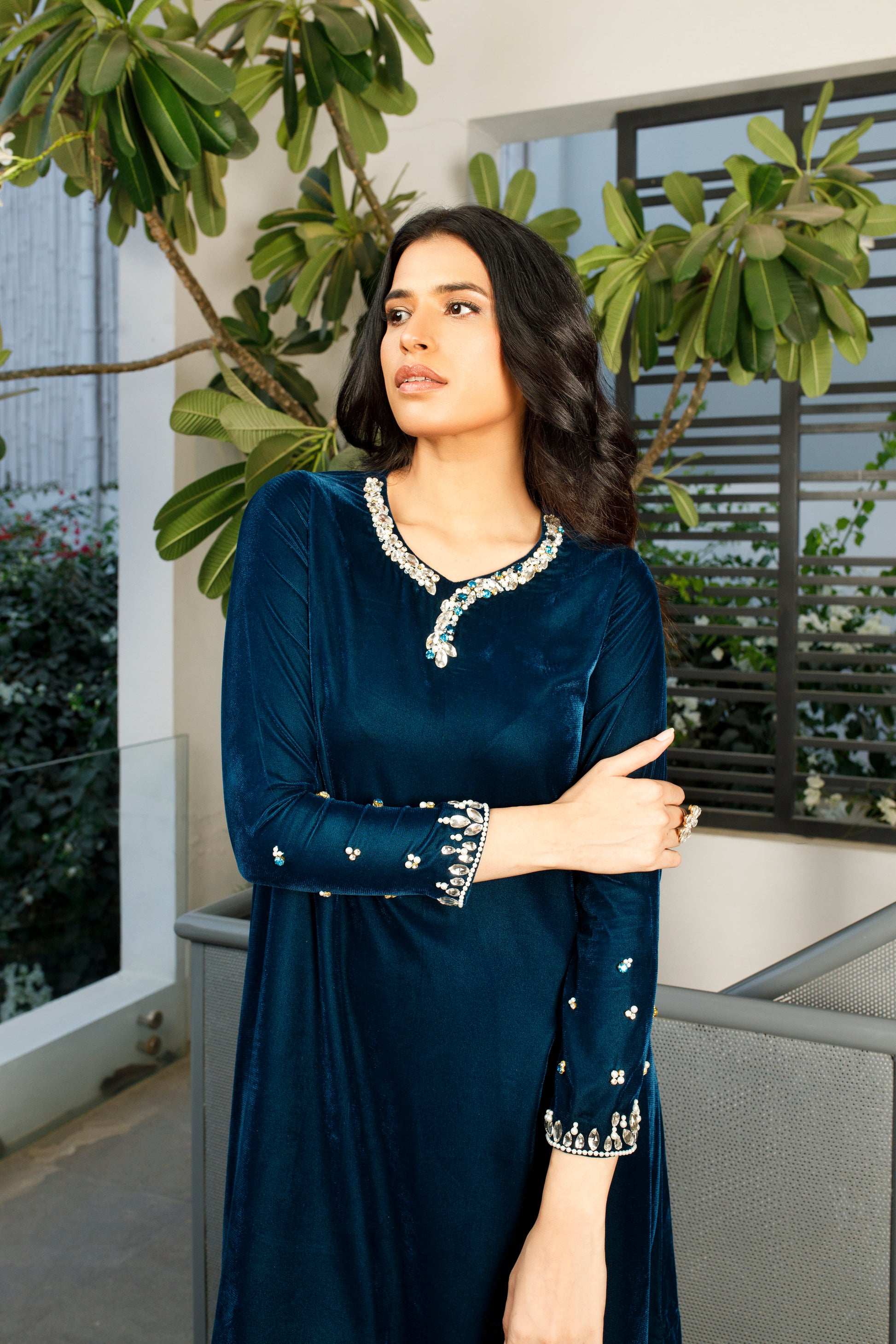 sapphire blue velvet dress Sapphire Blue Silk Velvet Puff Sleeve Dress Glass Button & Lace Accents circa 1930s XS