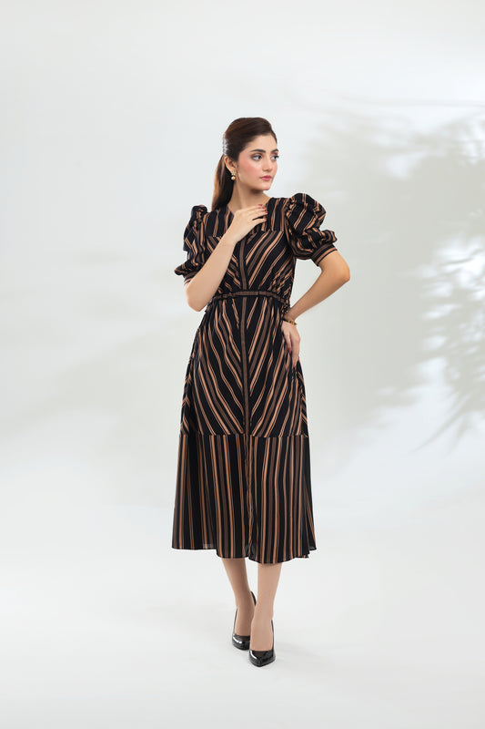 Black Stripes Long Dress