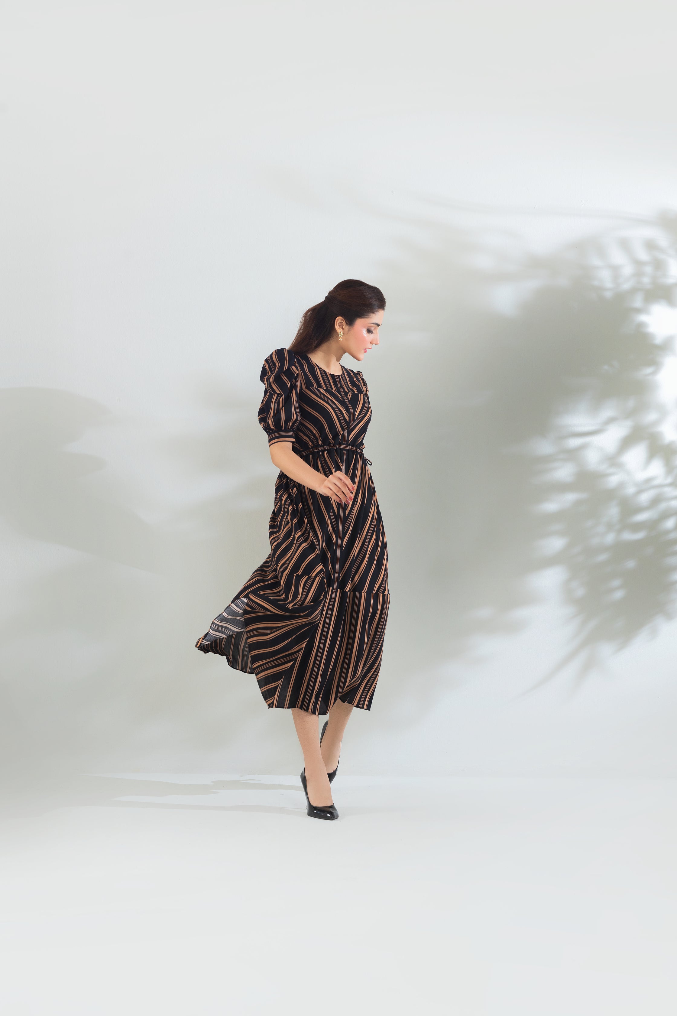 Black Stripes Long Dress VELOUR