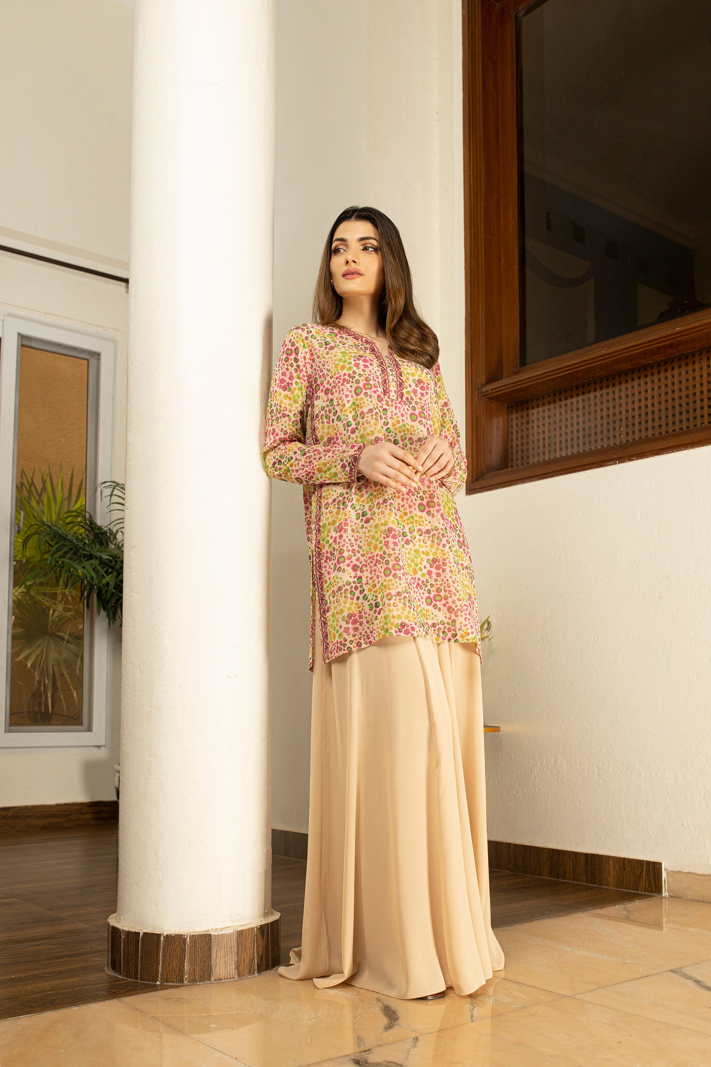 Embroidered Printed Shirt and Dhaka Pants