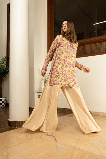 Embroidered Printed Shirt and Dhaka Pants