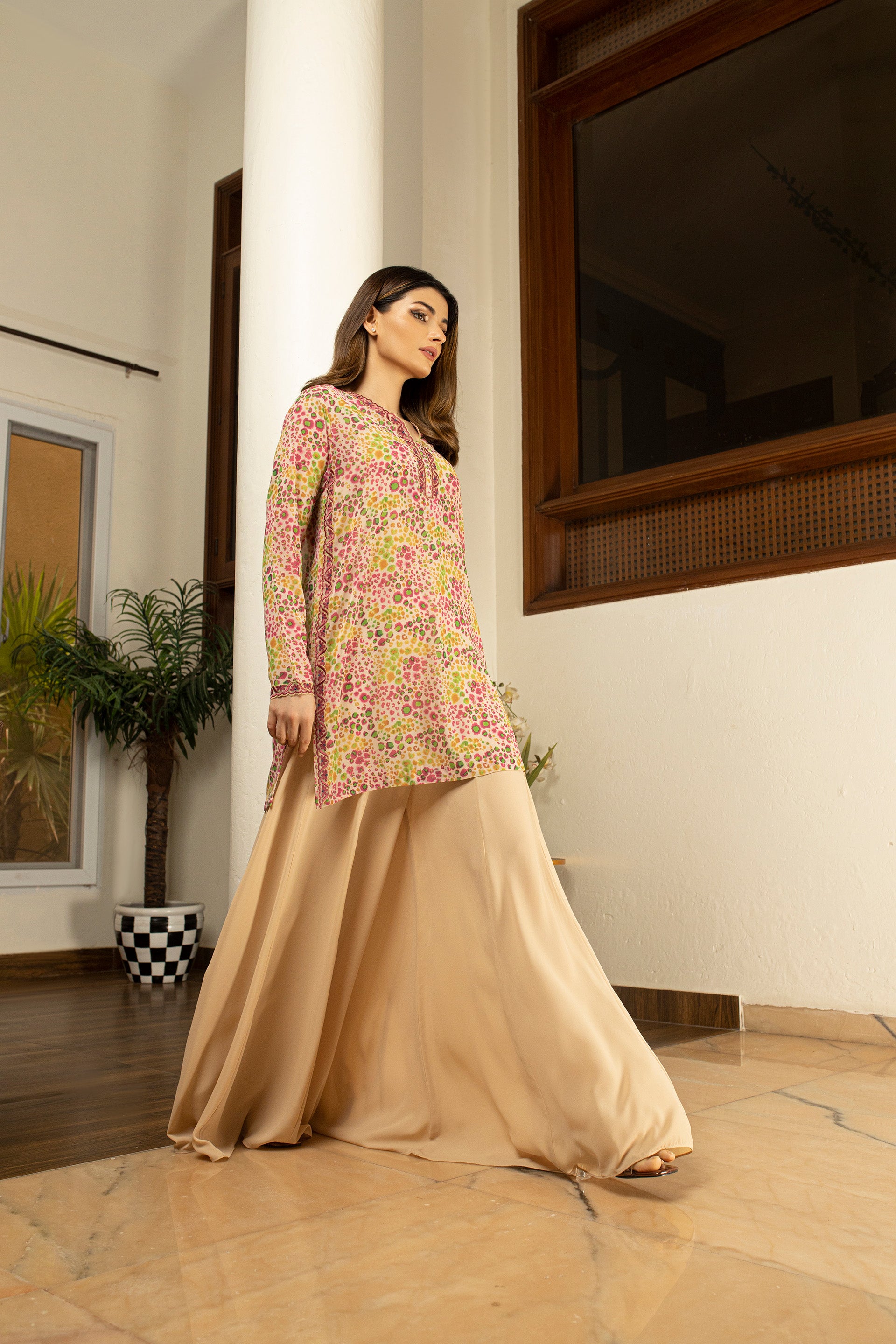 Embroidered Printed Shirt and Dhaka Pants