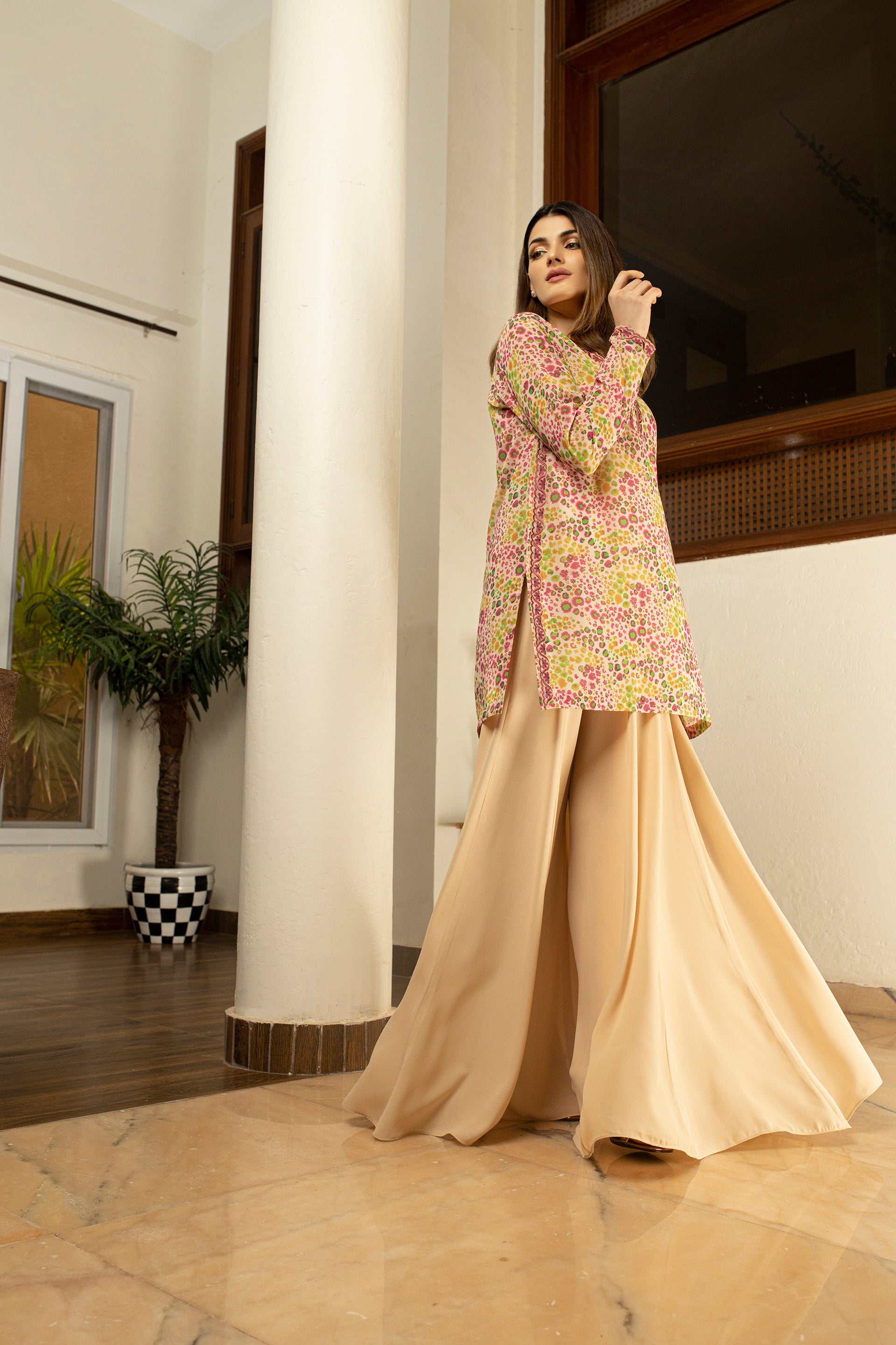 Embroidered Printed Shirt and Dhaka Pants