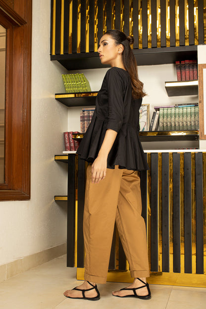 Black Top and Khaaki Pants