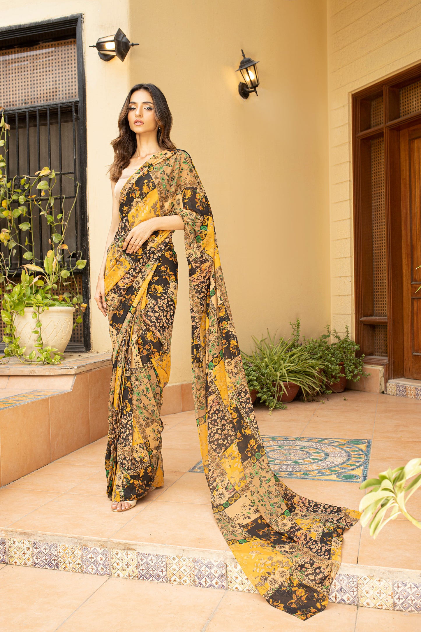 Mustard Printed Saree