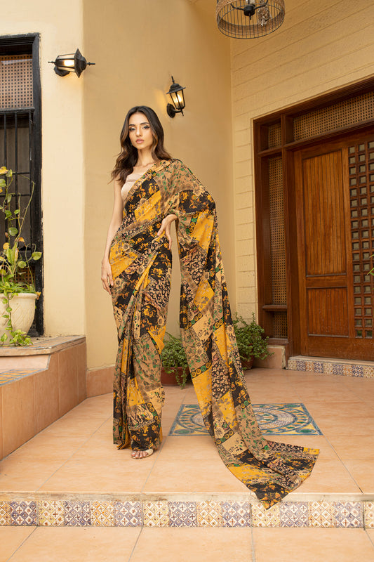 Mustard Printed Saree