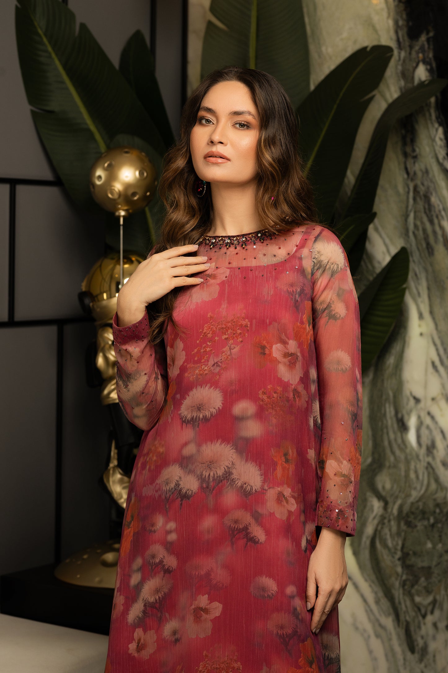 Radiant Rose Hand Embroidered Dress