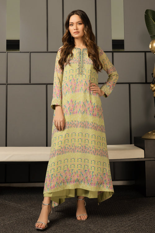 Pistachio Printed Asymmetric Long Dress