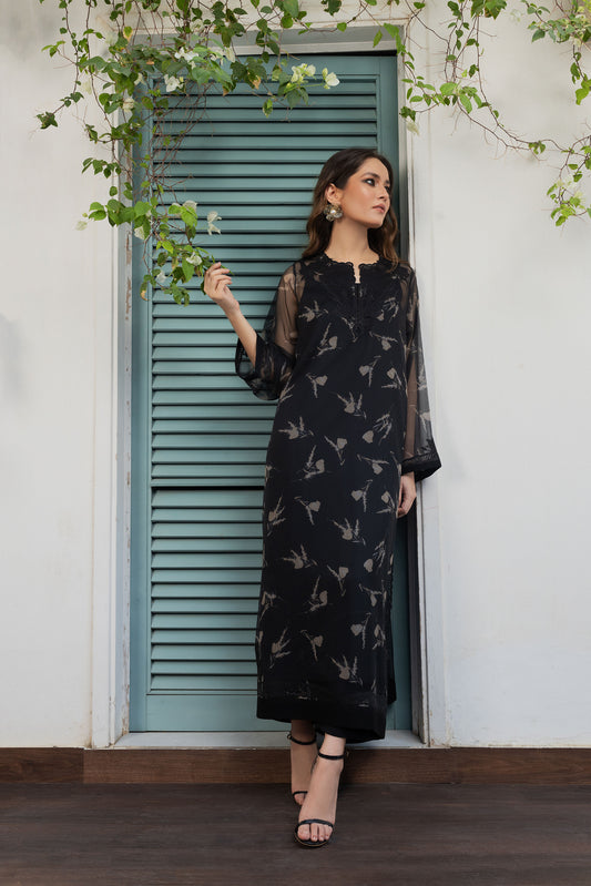 Black Embroidered Long Dress