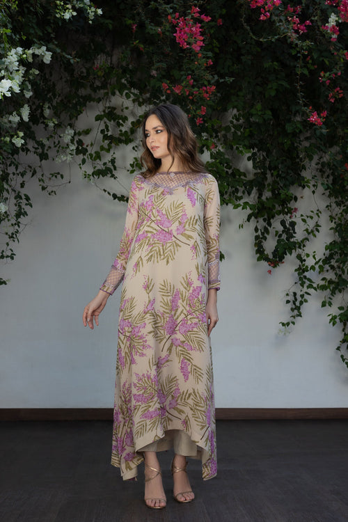 Lavender Floral Embroidered Long Dress