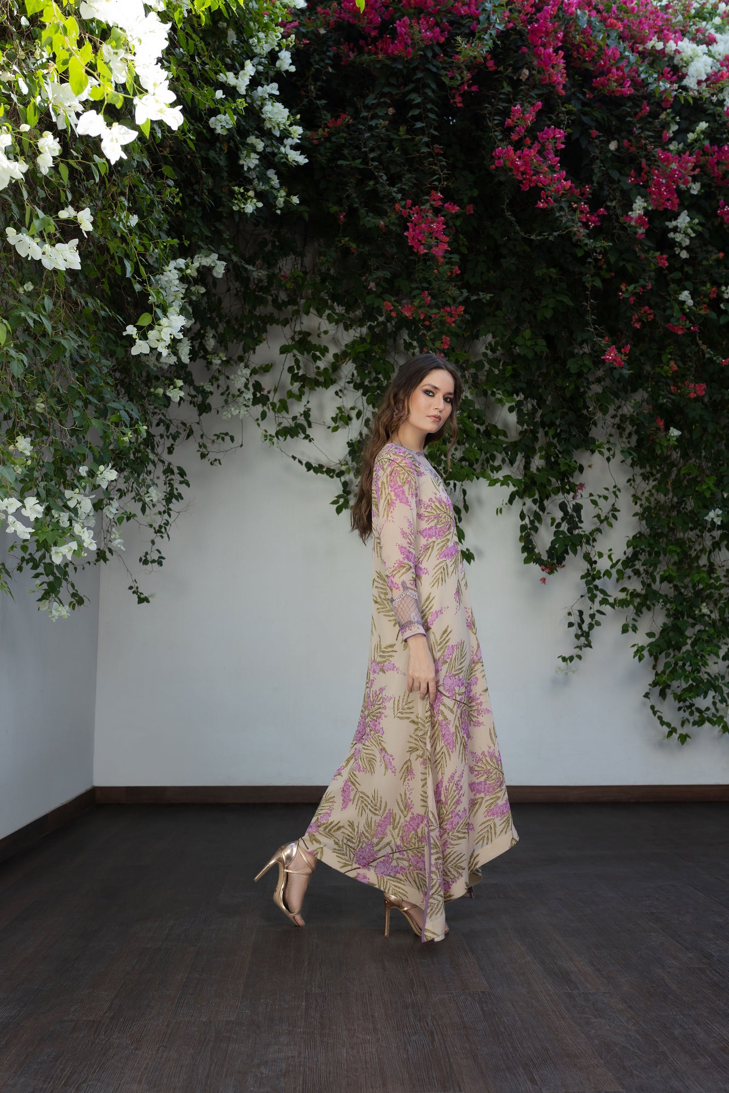 Lavender Floral Embroidered Long Dress