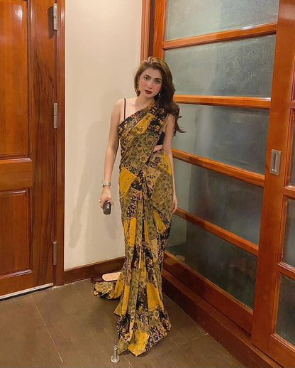 Mustard Printed Saree