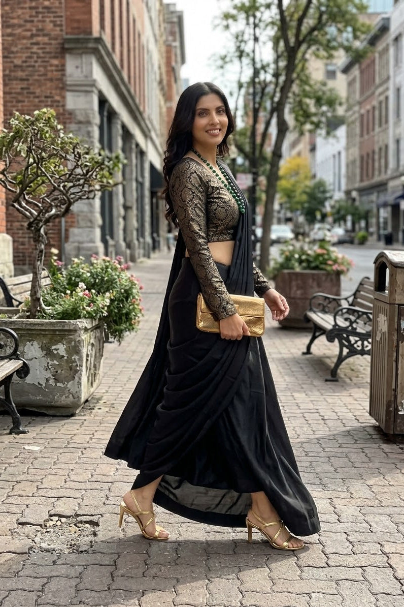 Noir Aura Saree Drape Set