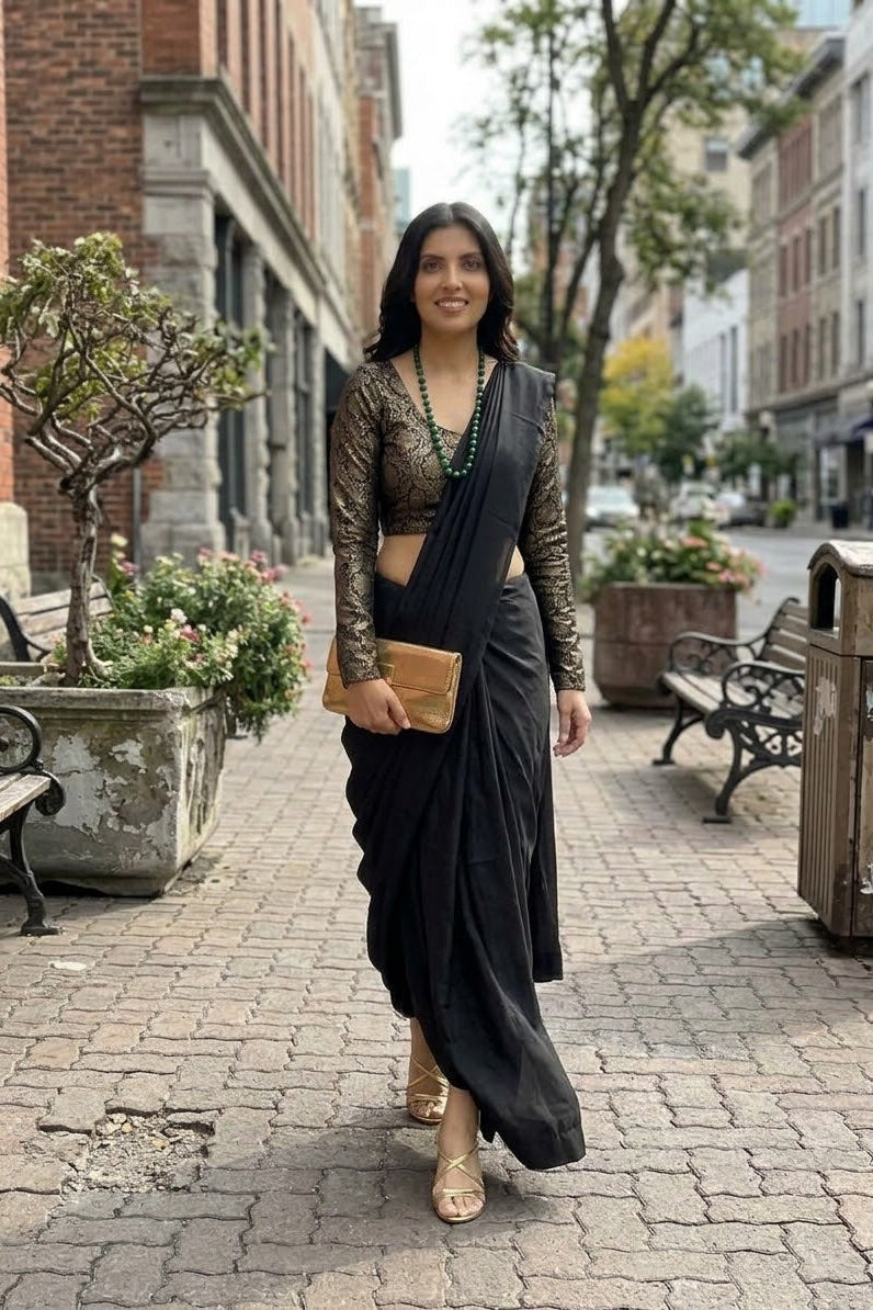Noir Aura Saree Drape Set