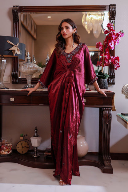 Plum Hand Embroidered Kaftan