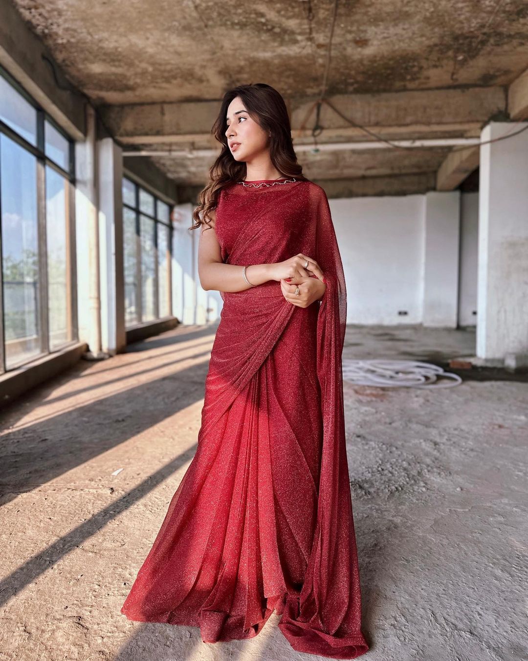 Sabeena Farooq - Velour Red Saree