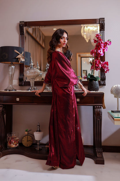 Plum Hand Embroidered Kaftan