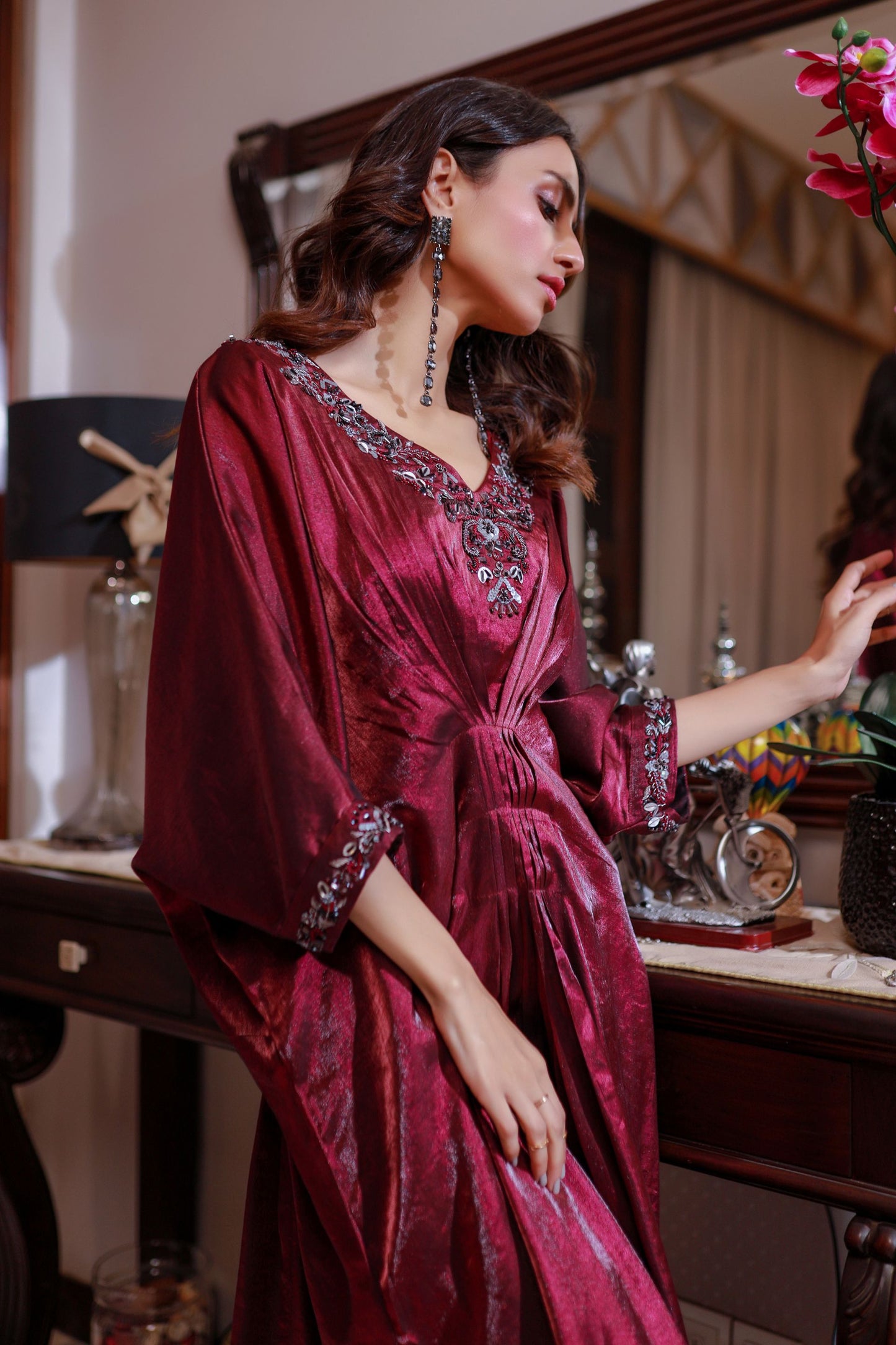 Plum Hand Embroidered Kaftan