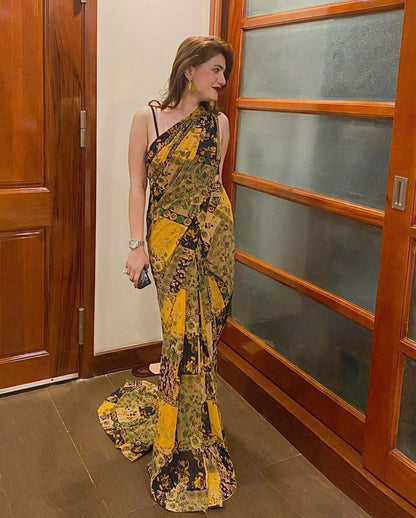 Mustard Printed Saree