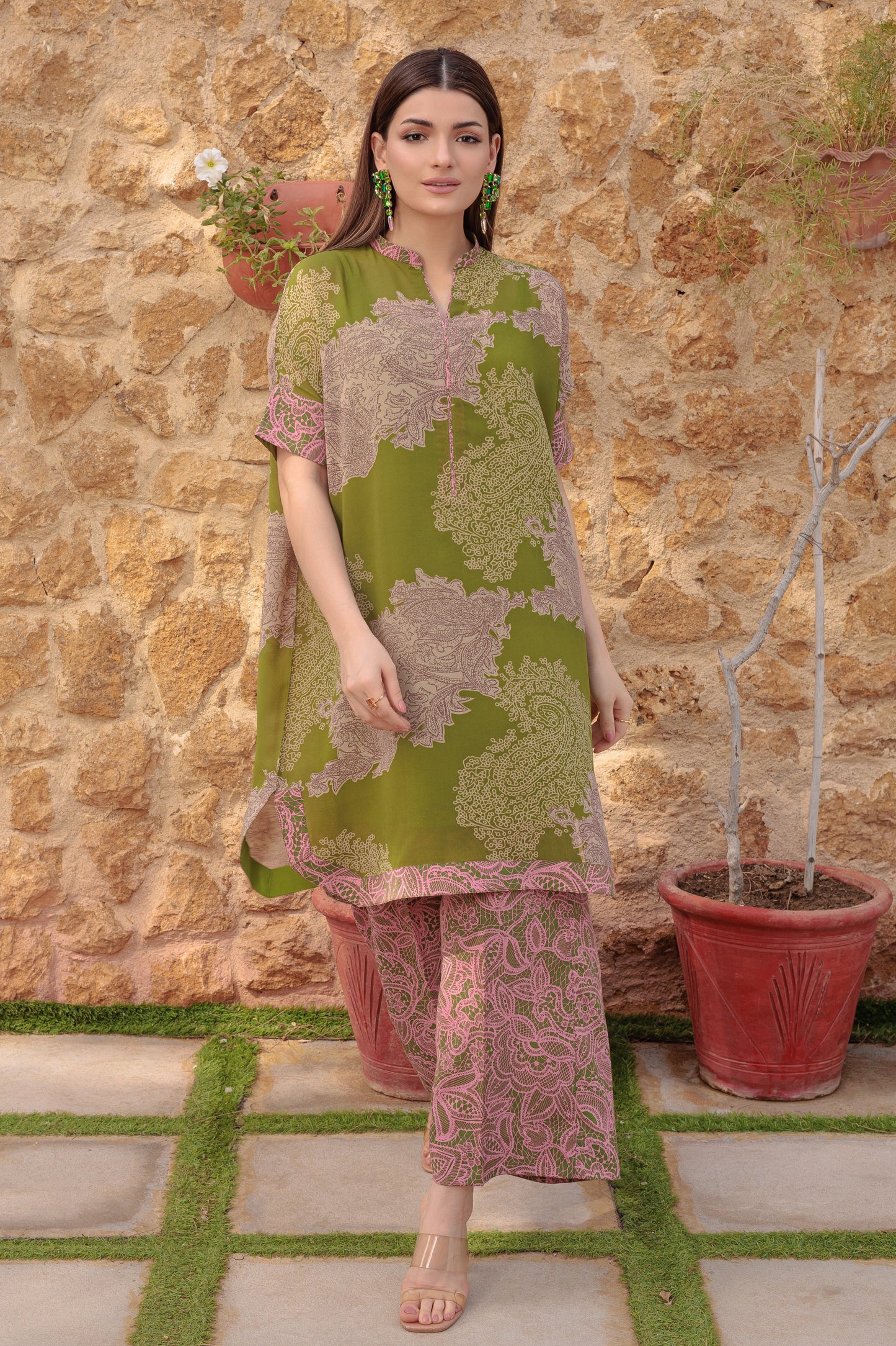 Moss Green Printed Ensemble