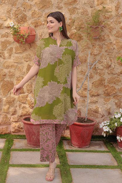 Moss Green Printed Ensemble