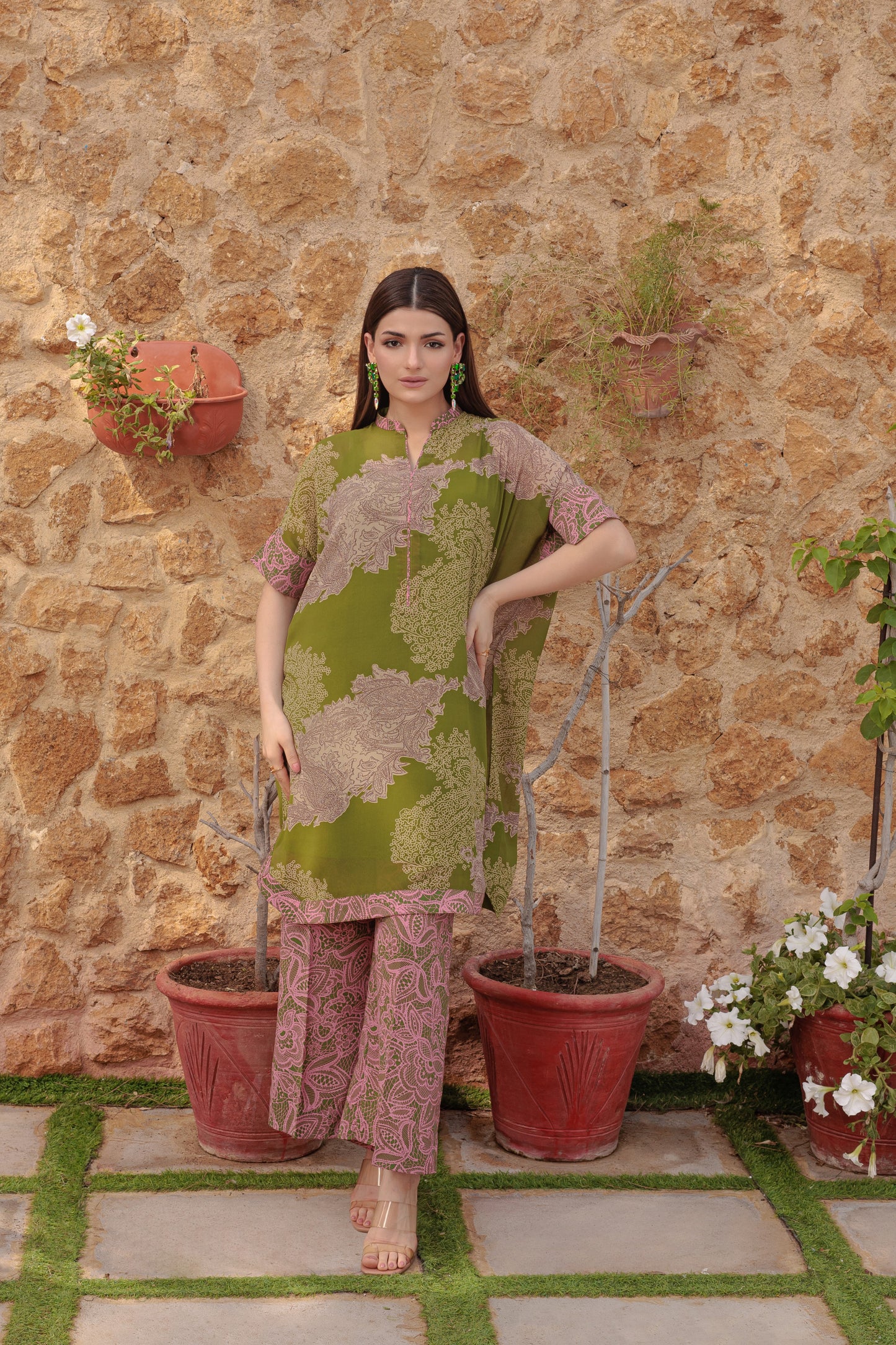 Moss Green Printed Ensemble