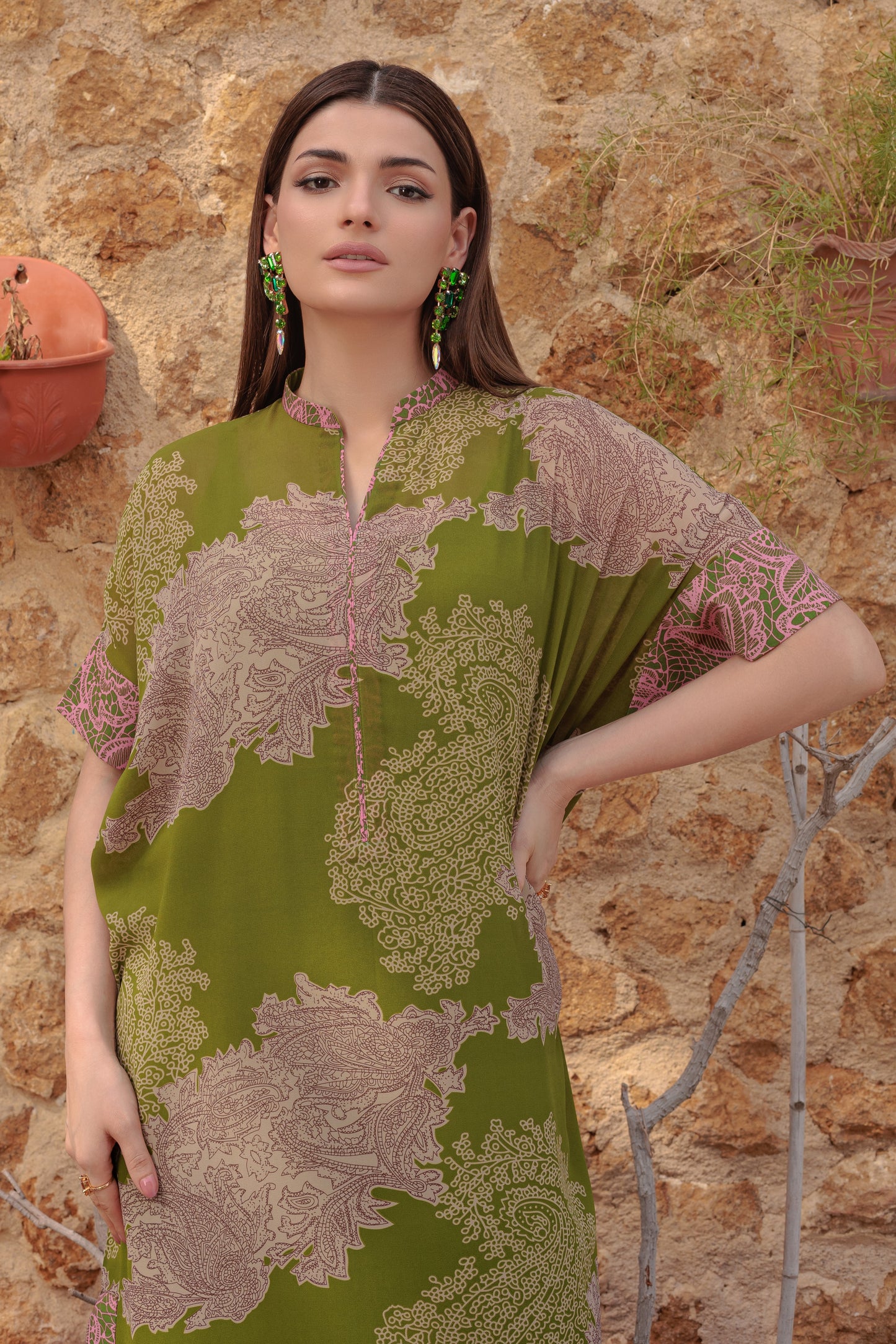 Moss Green Printed Ensemble