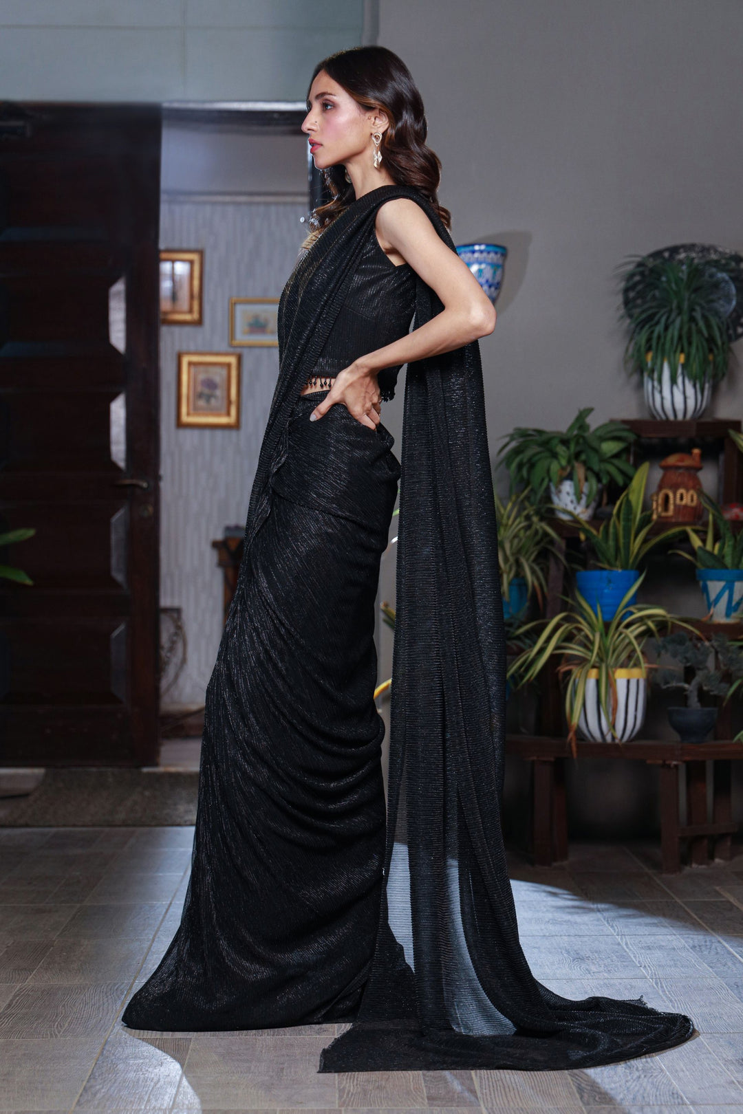 Black Hand Embroidered Saree Side