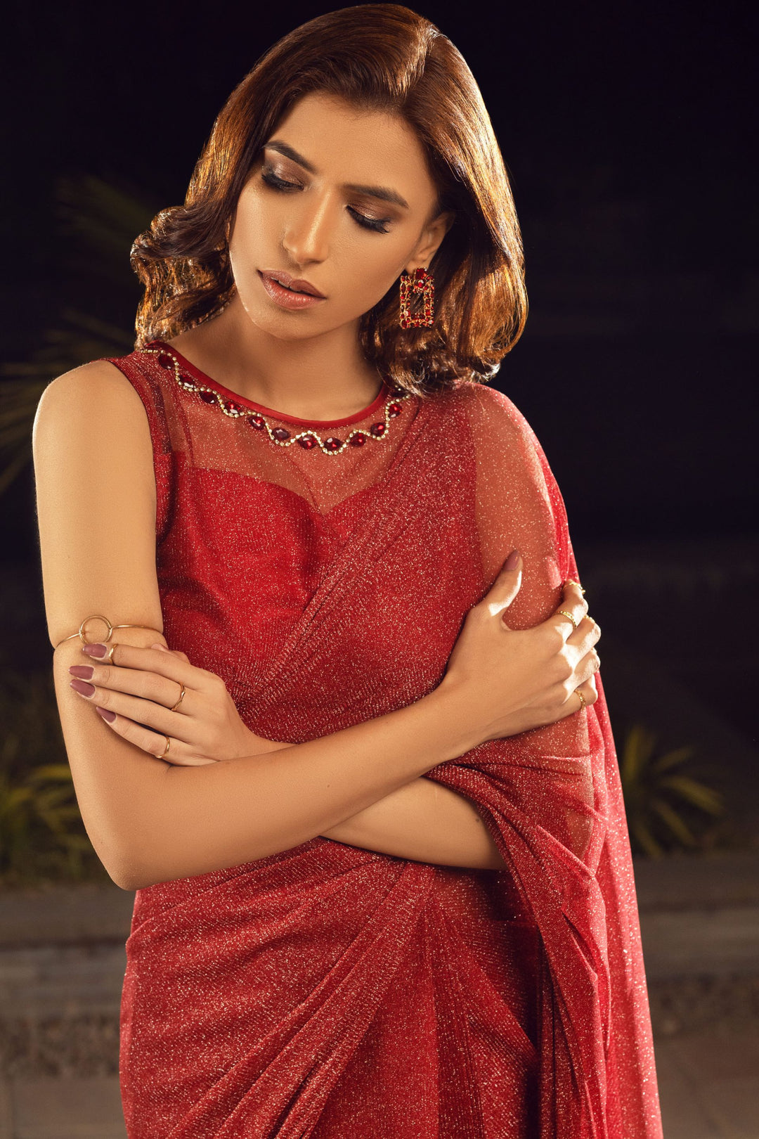 Red Embellished Saree