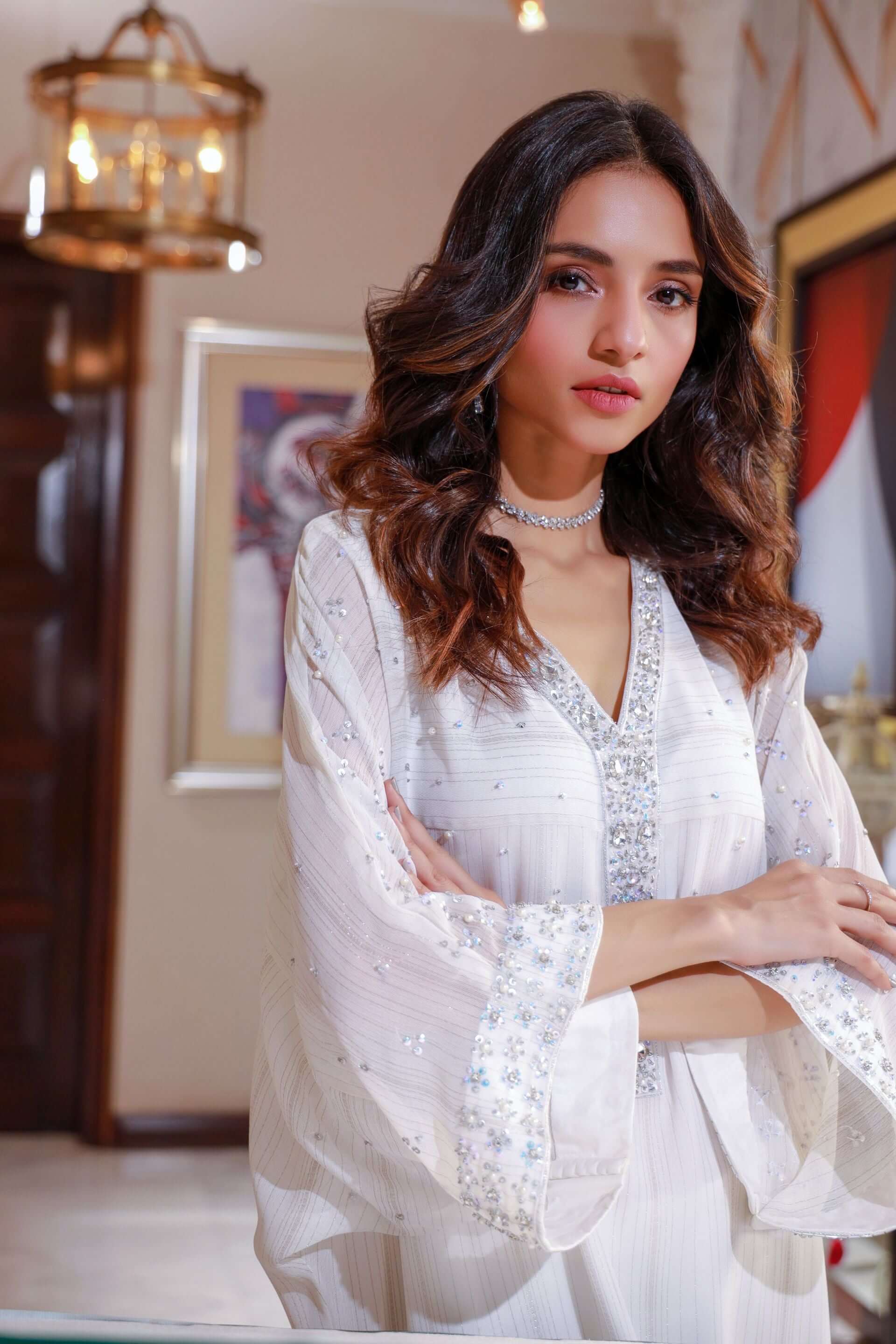Elegant Silk White Dress Design | Hand Embroidered VELOUR Elegant Silk White Dress Design | Hand Embroidered VELOUR