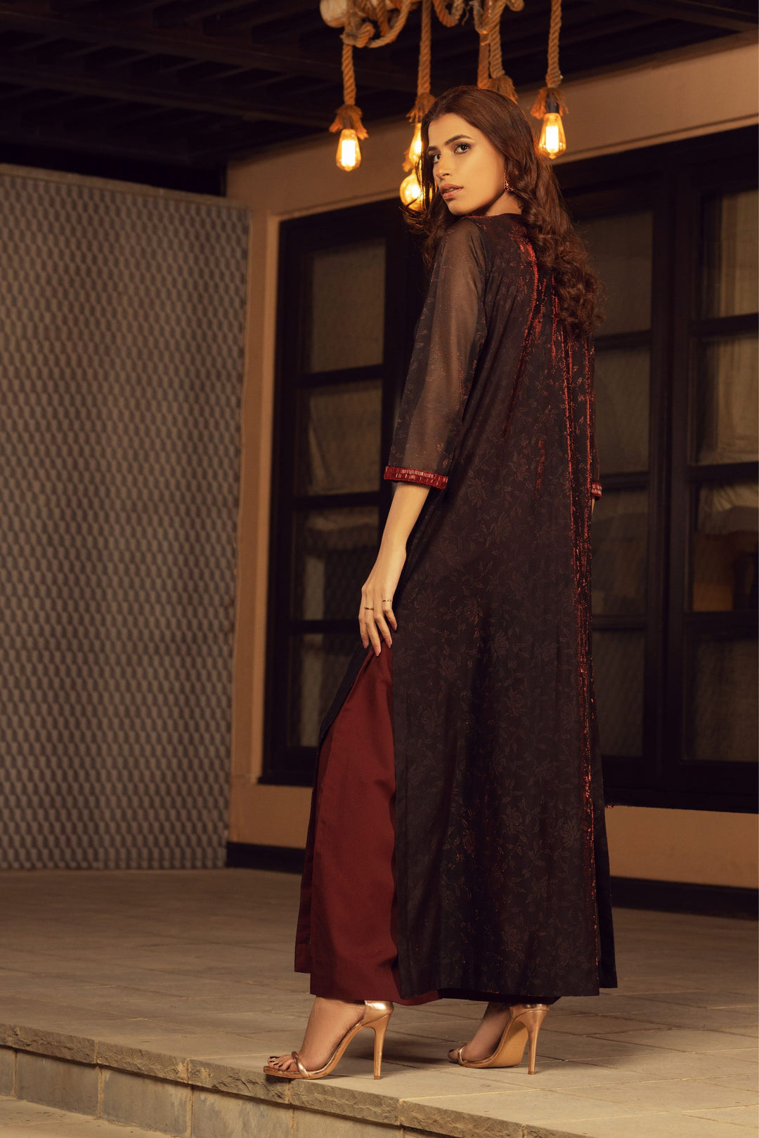 Red Camouflaging Embroidered Dress