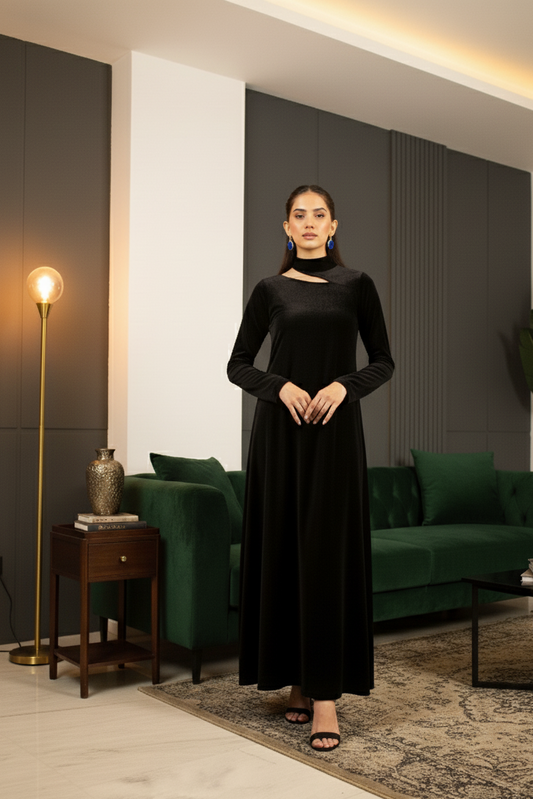 Black Velvet Cutout Long Dress