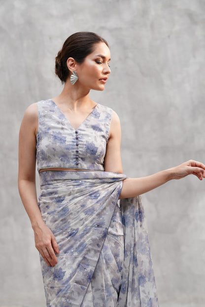 Silver Bloom Saree