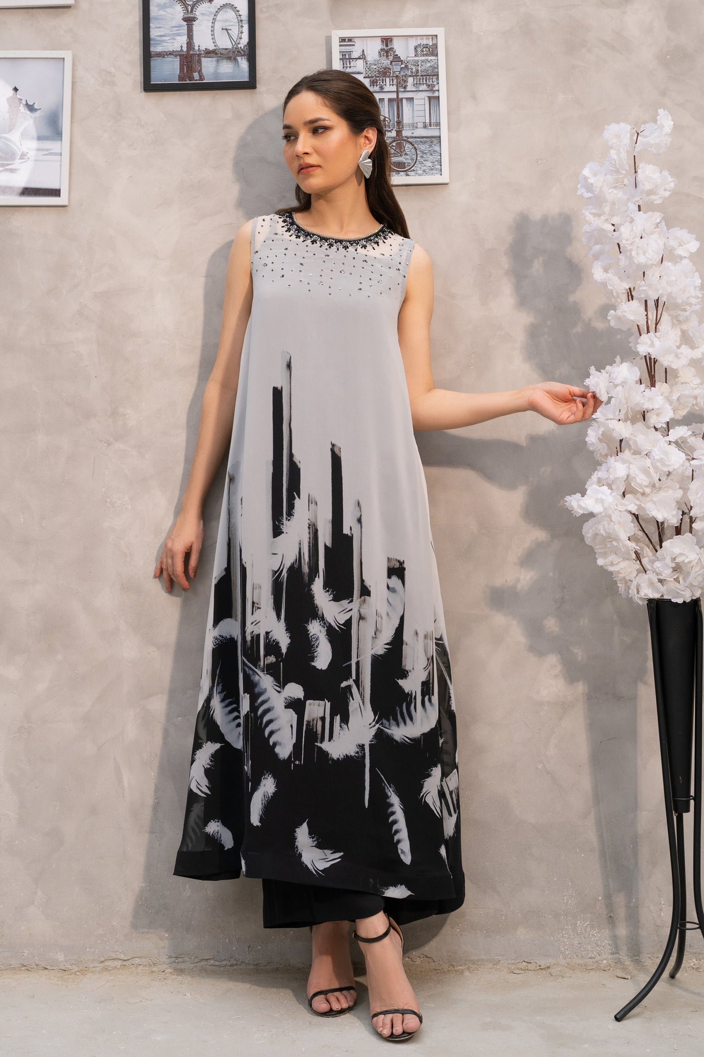 Featherstroke Long Dress