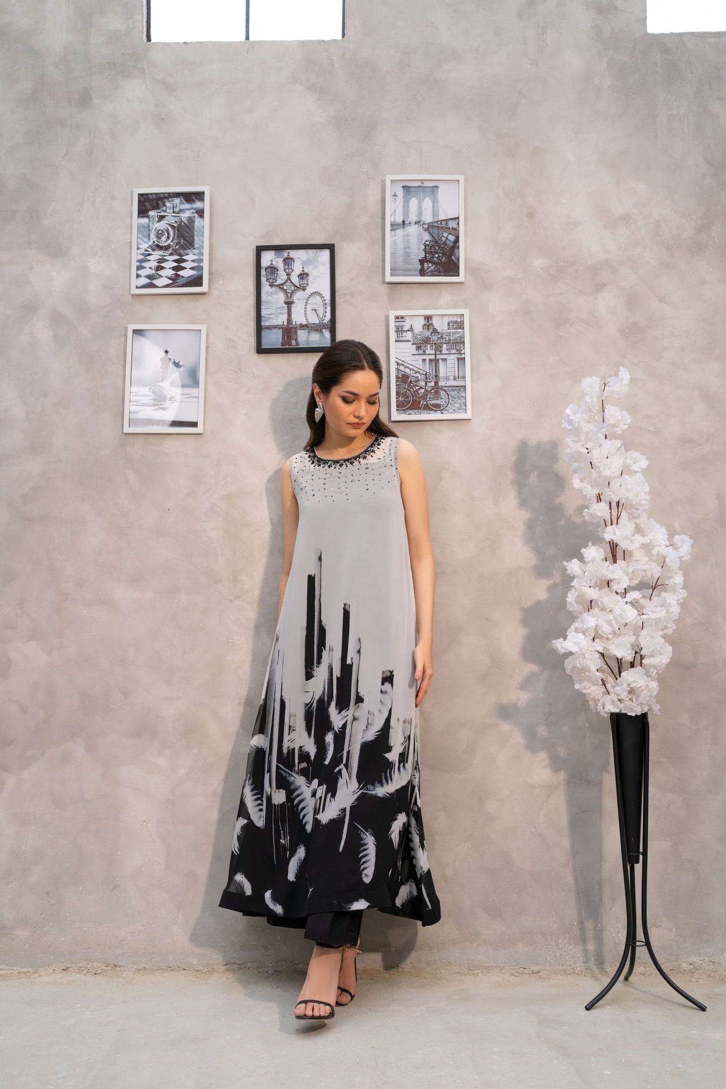 Featherstroke Long Dress