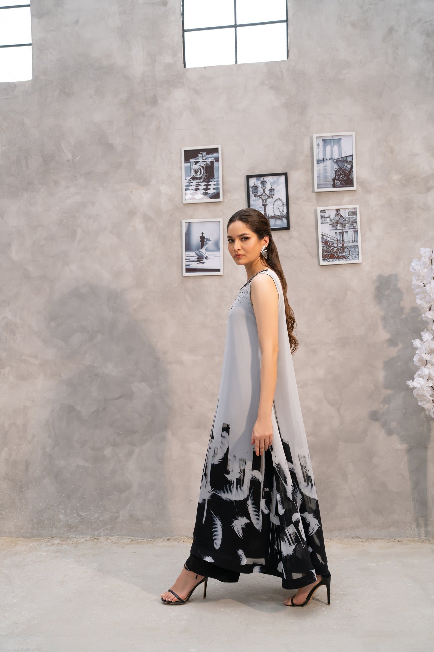 Featherstroke Long Dress